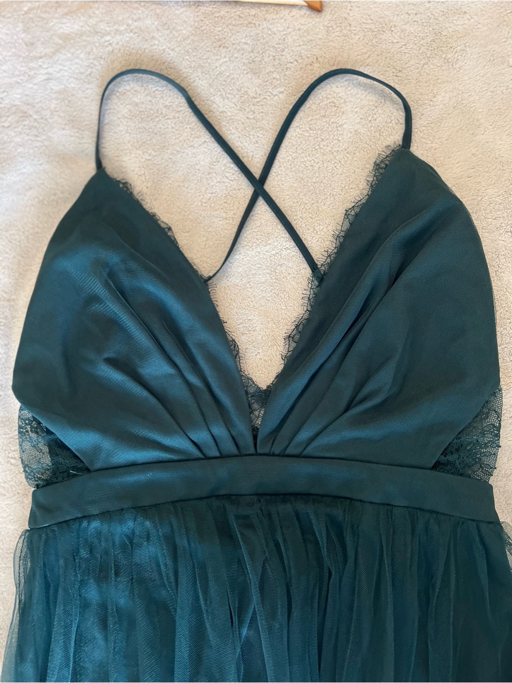 Lulus Dress Forever Impressing Dark Green Tulle Maxi Gown Prom Wedding Guest - Picture 14 of 16